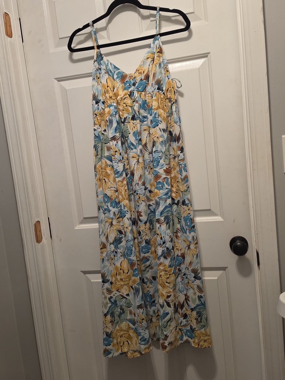 Floral Spaghetti-Strap Maxi Dress in Yellow & Blue